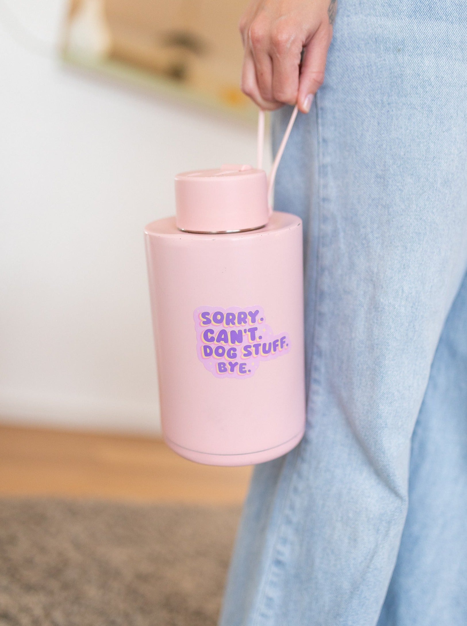 Sorry. Can't, Dog Stuff. Bye. Dog Mumma Vinyl Waterproof Sticker for dog mums, Pink and purple