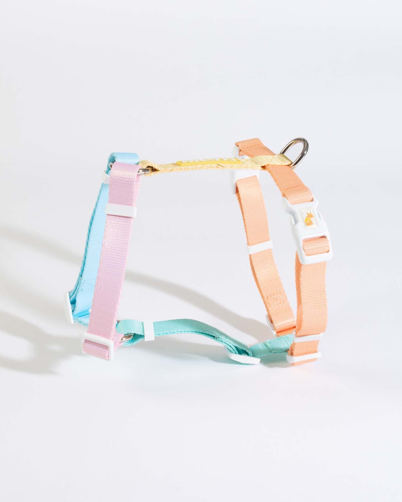 poochie-pie-dog-harness-rainbow-strap-blue-pink-yellow-purple-orange-peach-green-mint-walk-walkwear-restraint-pastel-nopull-best-harnesses-for-dogs-of-all-sizes-small-medium-large-
