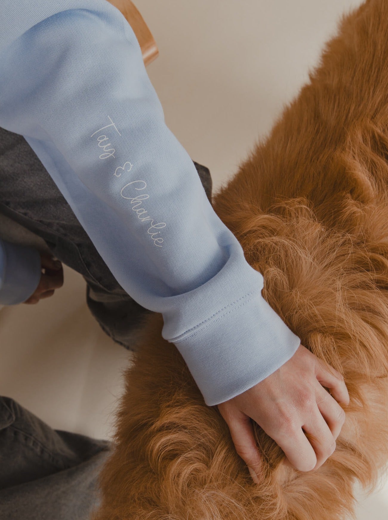 poochie-pie-hoodie-hood-oversized-blue-personalise-custom-customisation-sleeve-white-dog-mum-mumma-mom-dogs-relaxed-360gsm-cotton-girl-female